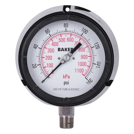 Baker Instruments LF45-160P-1/4 Pressure Gauge, 0-160 PSI LF45-160P-1/4
